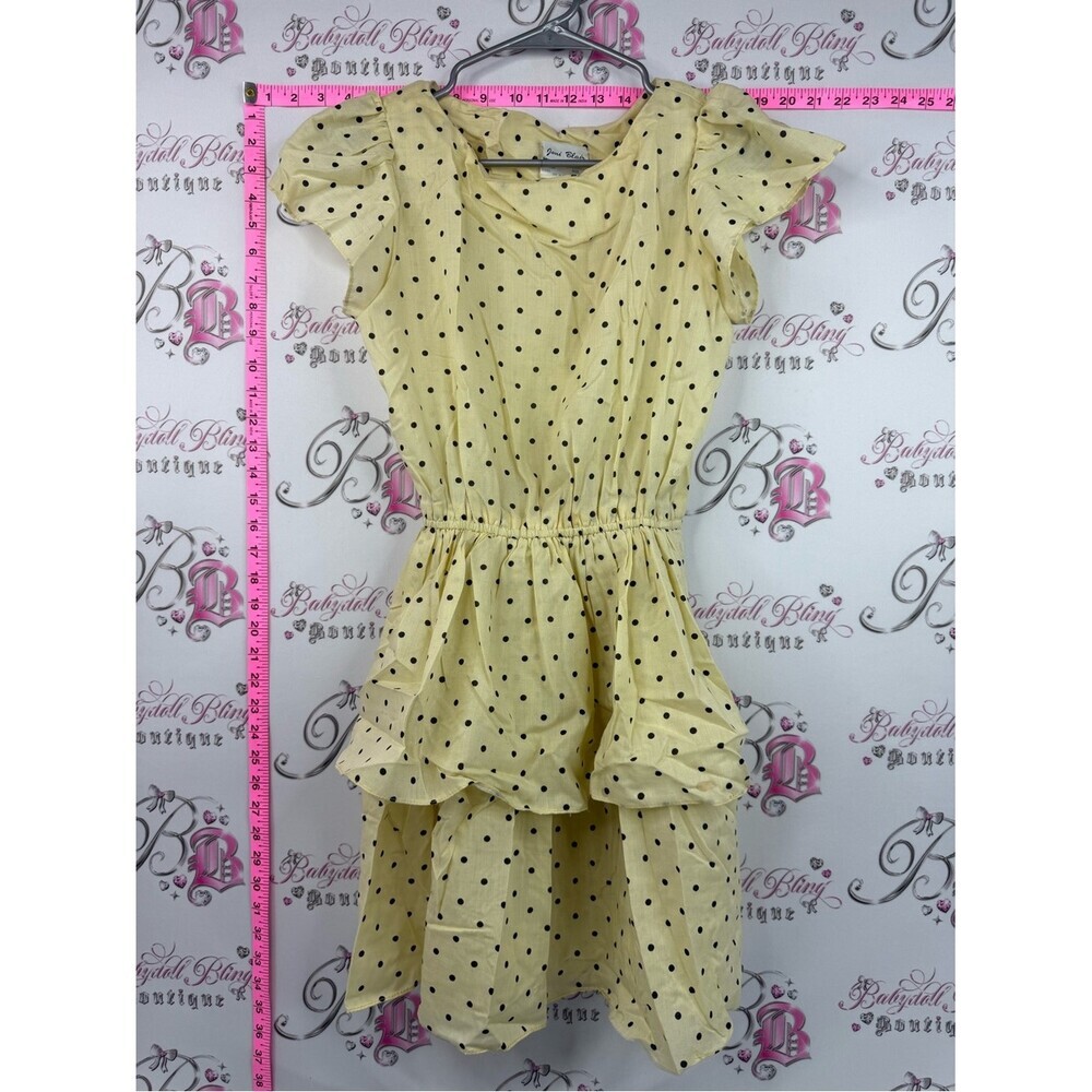 Joni Blair of California Yellow Polka Dot Tiered Midi Dress with Flutter Sleeves